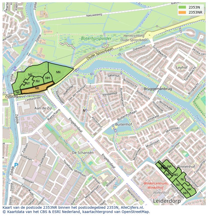 Afbeelding van het postcodegebied 2353 NR op de kaart.