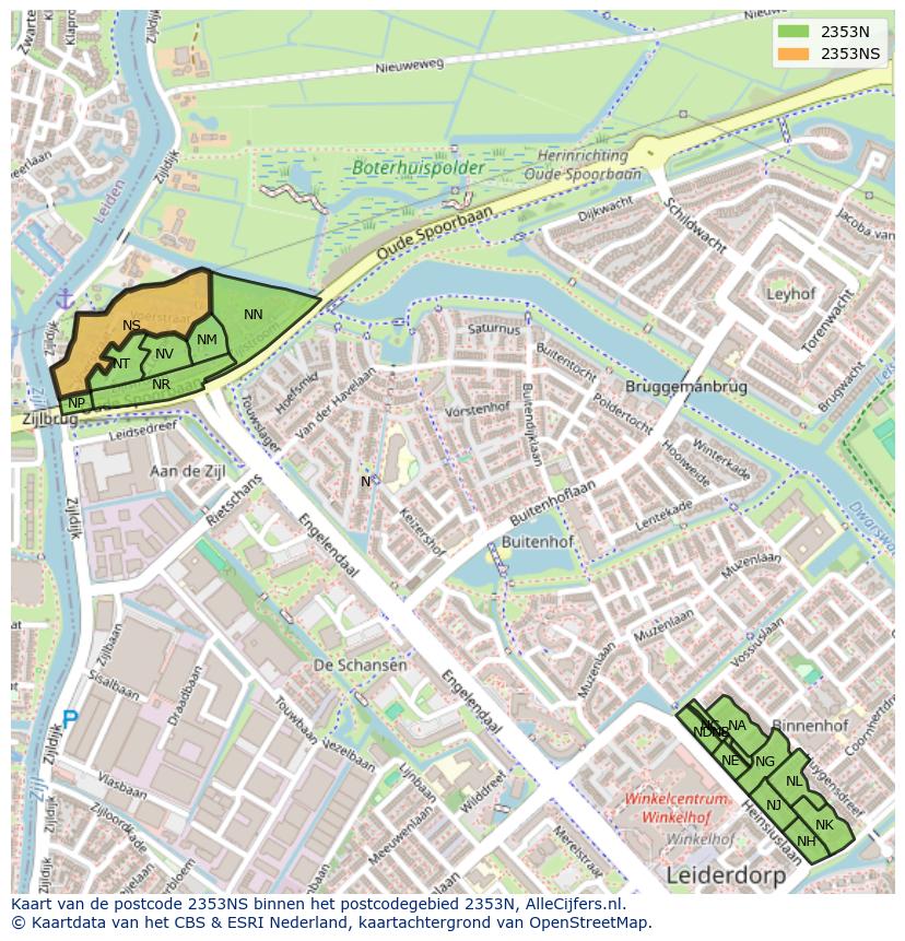 Afbeelding van het postcodegebied 2353 NS op de kaart.