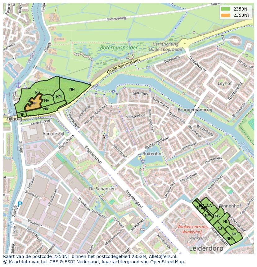 Afbeelding van het postcodegebied 2353 NT op de kaart.