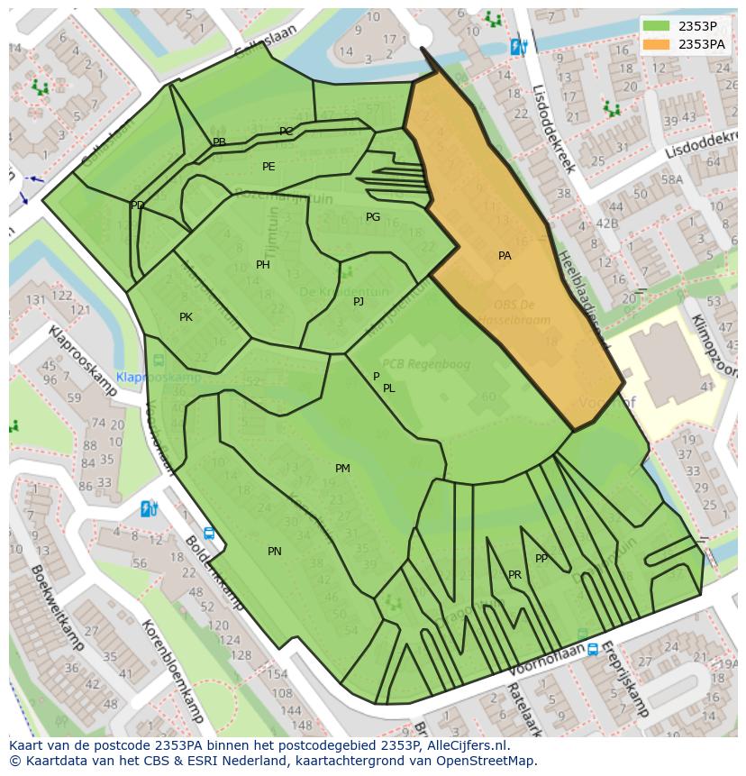 Afbeelding van het postcodegebied 2353 PA op de kaart.