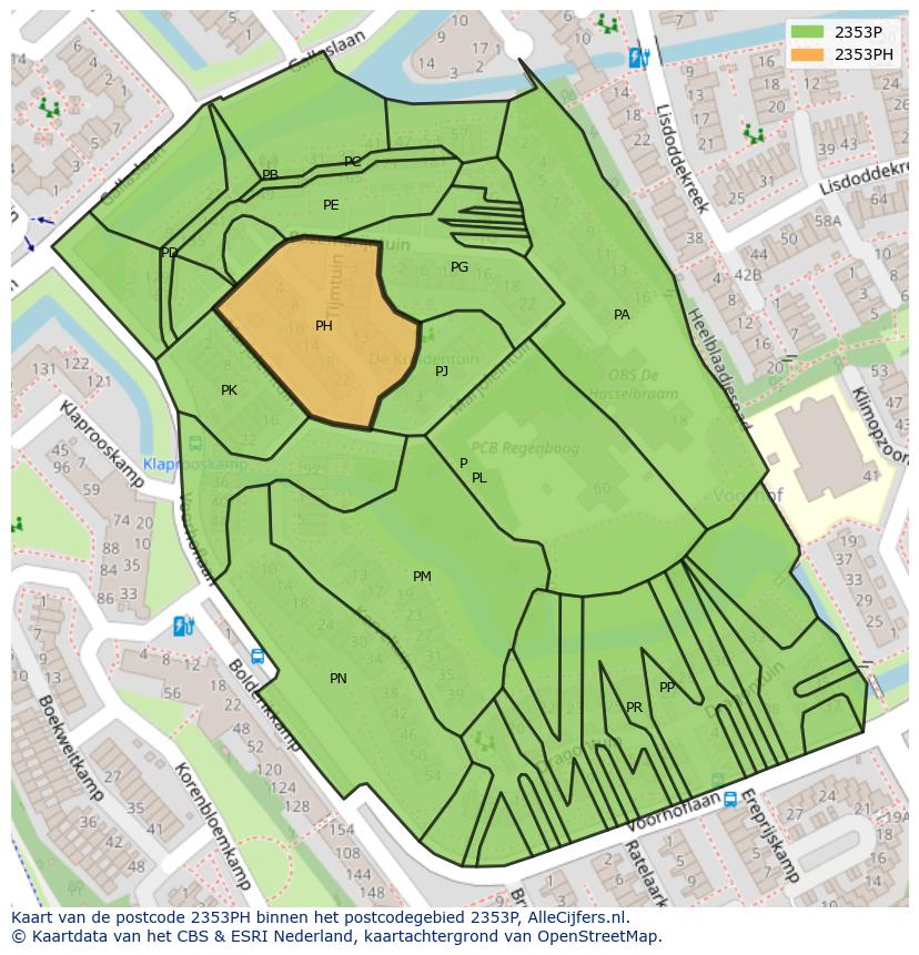 Afbeelding van het postcodegebied 2353 PH op de kaart.