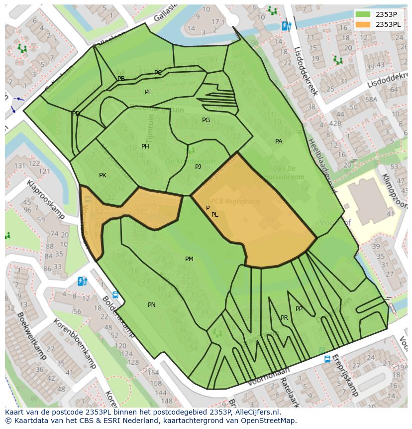 Afbeelding van het postcodegebied 2353 PL op de kaart.