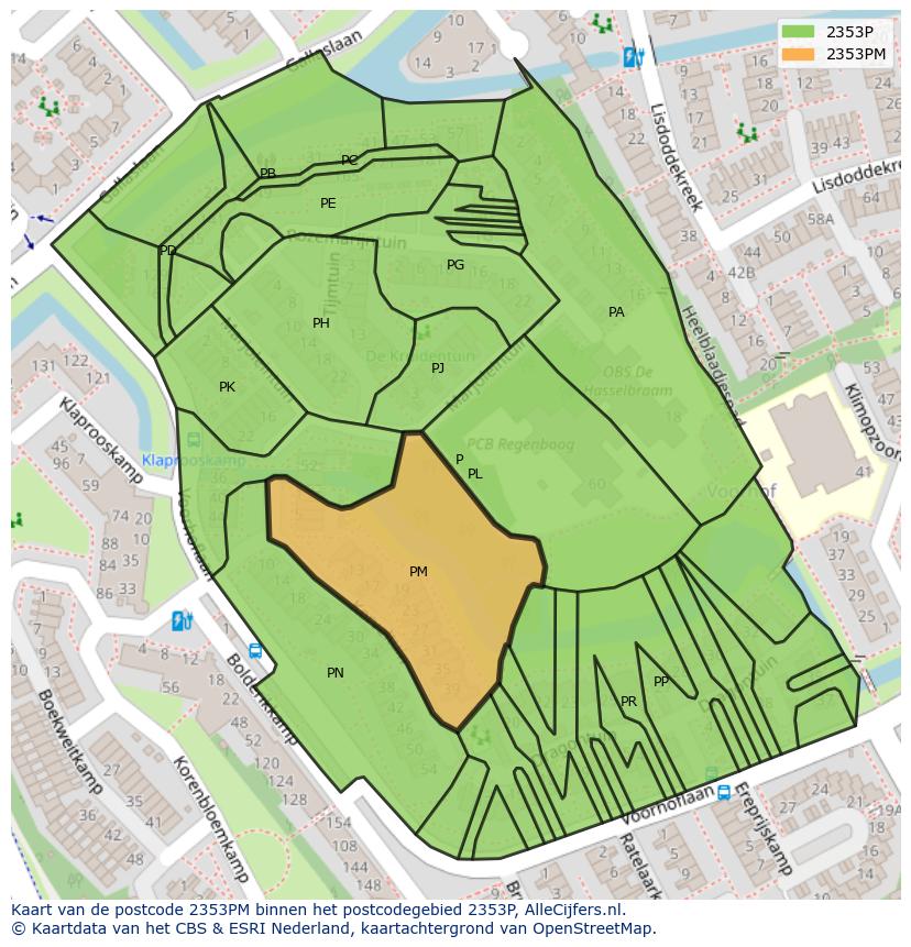 Afbeelding van het postcodegebied 2353 PM op de kaart.