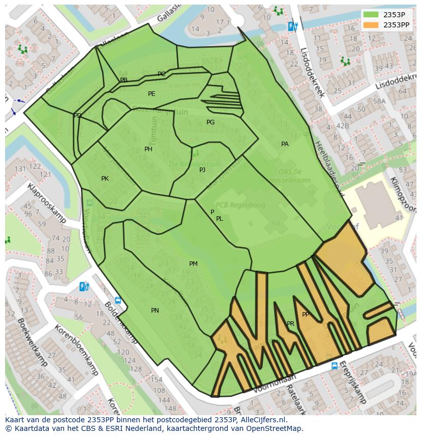 Afbeelding van het postcodegebied 2353 PP op de kaart.