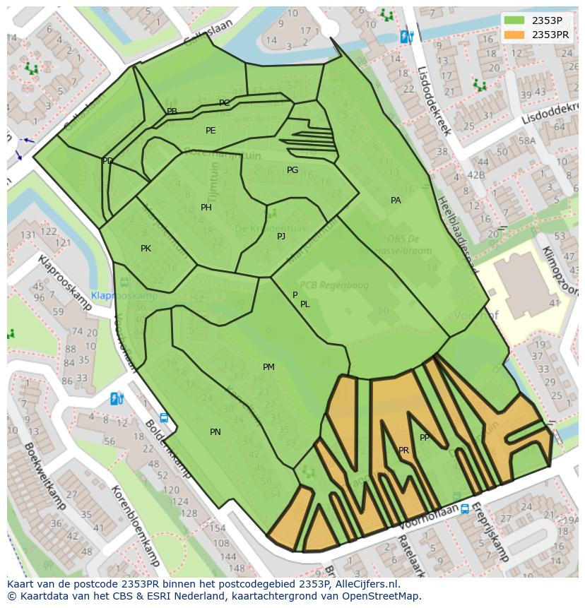 Afbeelding van het postcodegebied 2353 PR op de kaart.
