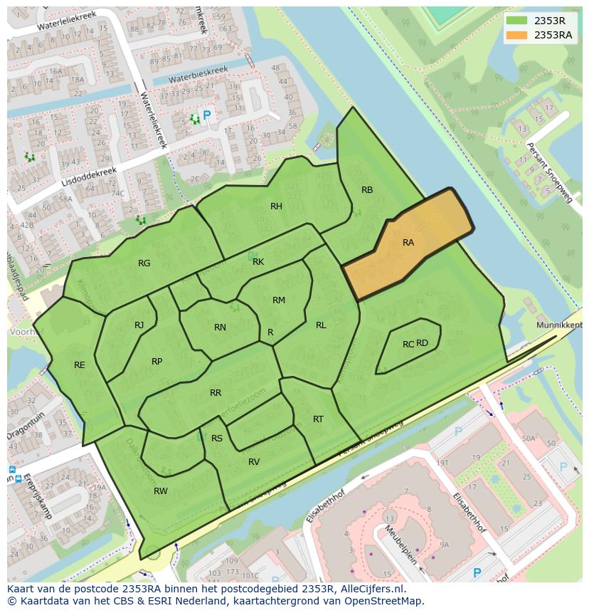 Afbeelding van het postcodegebied 2353 RA op de kaart.