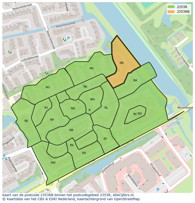 Afbeelding van het postcodegebied 2353 RB op de kaart.