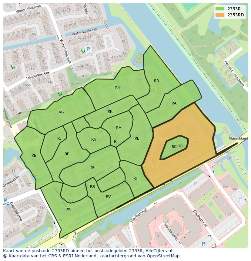 Afbeelding van het postcodegebied 2353 RD op de kaart.