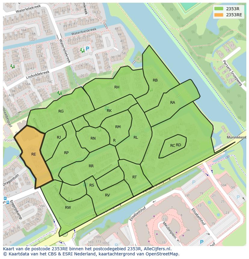 Afbeelding van het postcodegebied 2353 RE op de kaart.