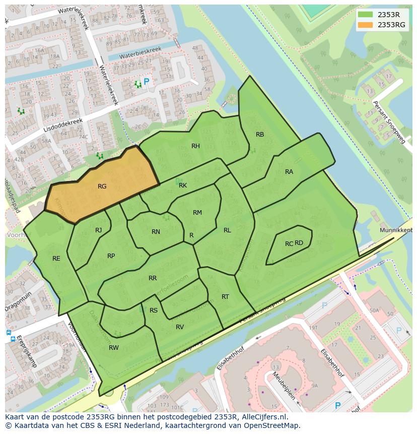 Afbeelding van het postcodegebied 2353 RG op de kaart.