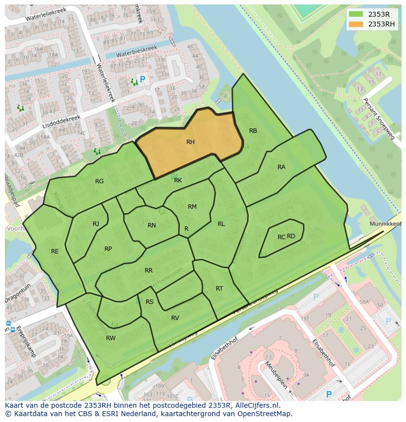 Afbeelding van het postcodegebied 2353 RH op de kaart.