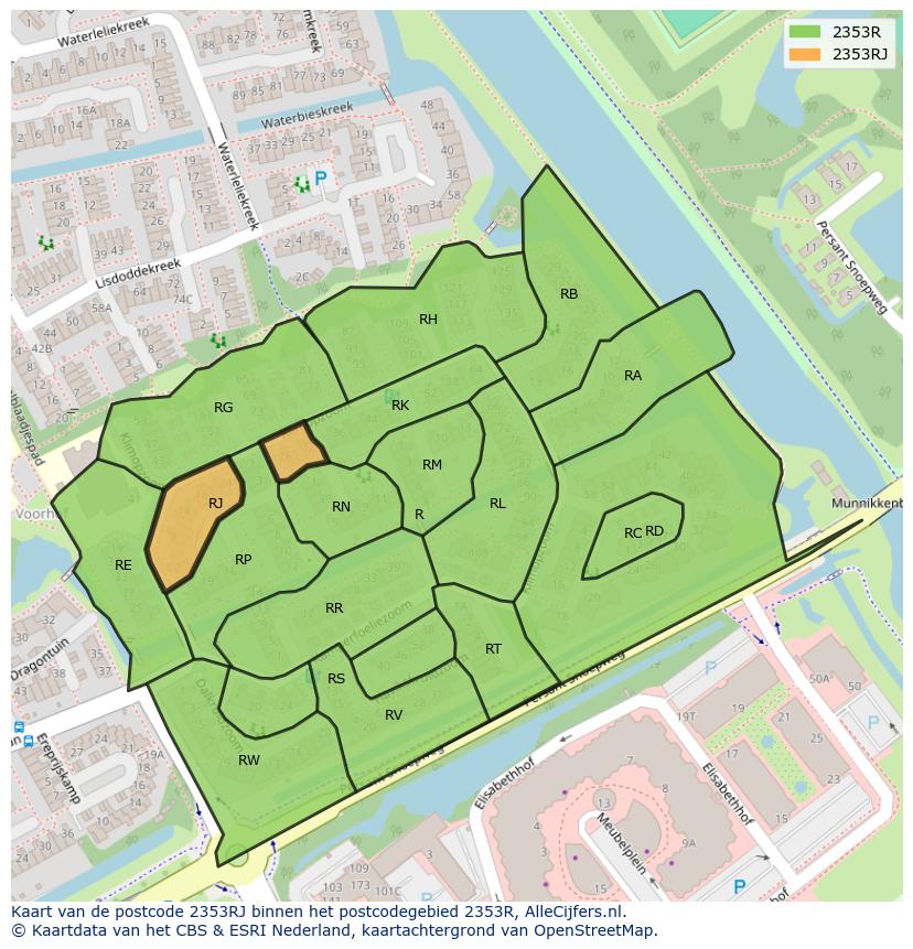 Afbeelding van het postcodegebied 2353 RJ op de kaart.