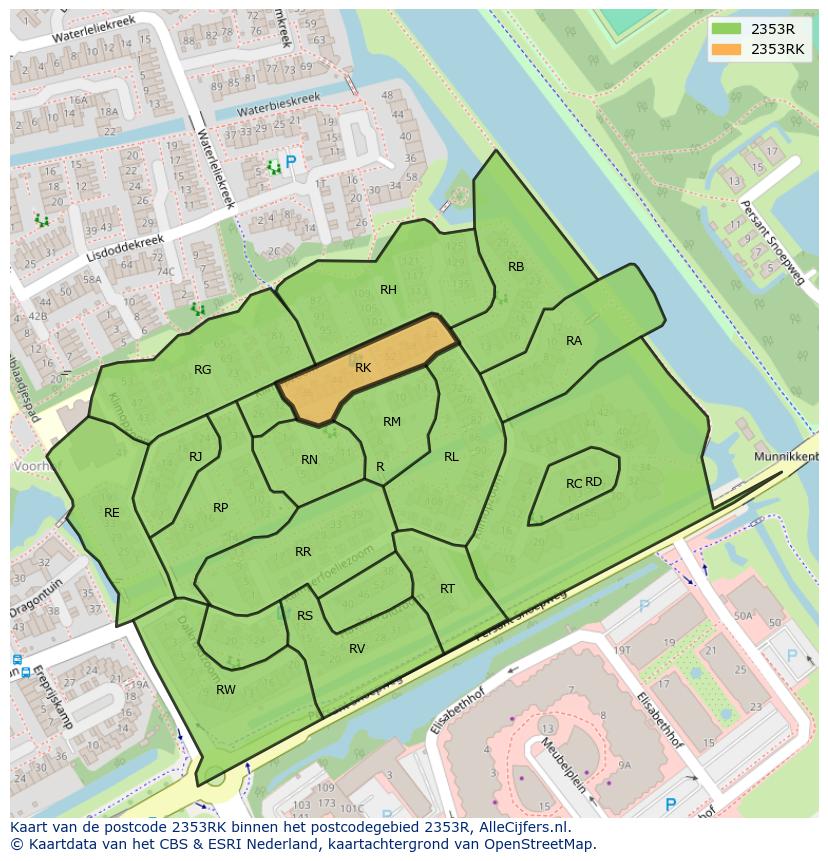 Afbeelding van het postcodegebied 2353 RK op de kaart.