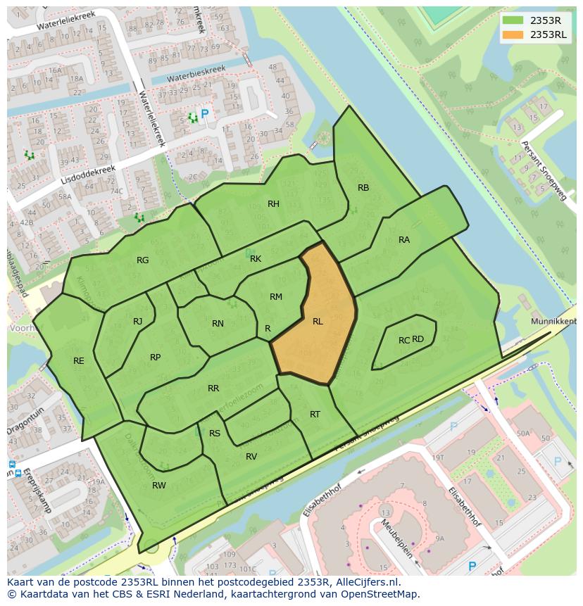 Afbeelding van het postcodegebied 2353 RL op de kaart.