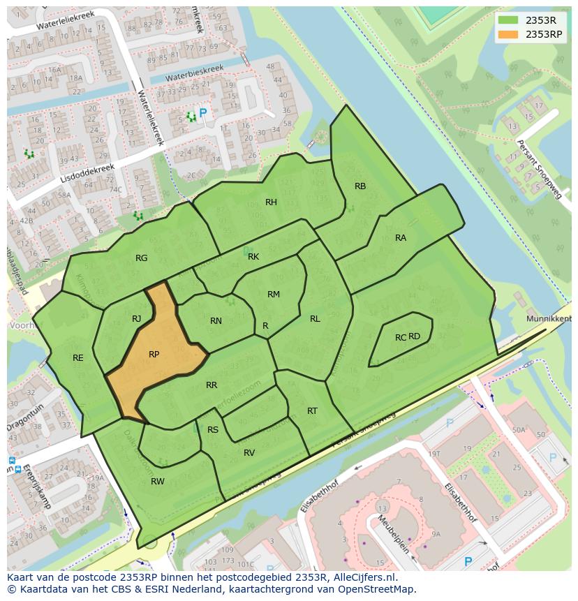 Afbeelding van het postcodegebied 2353 RP op de kaart.