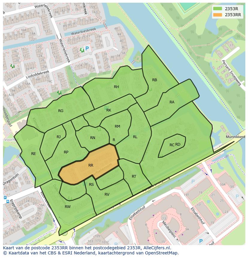 Afbeelding van het postcodegebied 2353 RR op de kaart.