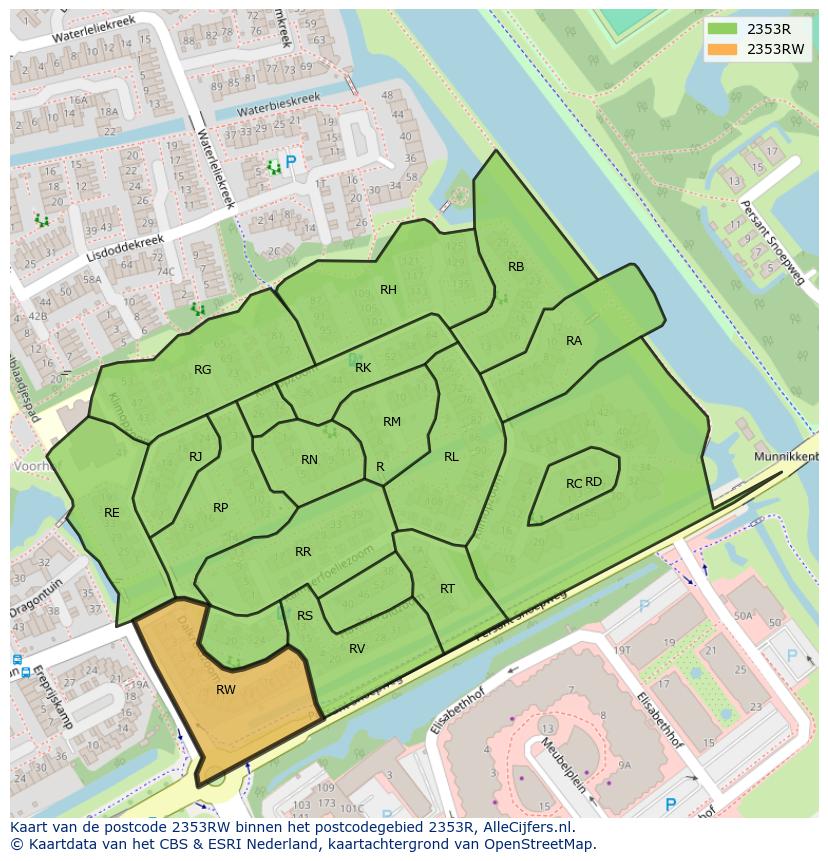 Afbeelding van het postcodegebied 2353 RW op de kaart.