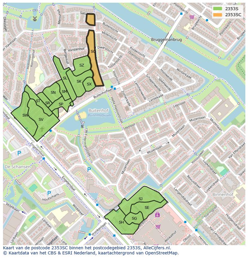 Afbeelding van het postcodegebied 2353 SC op de kaart.