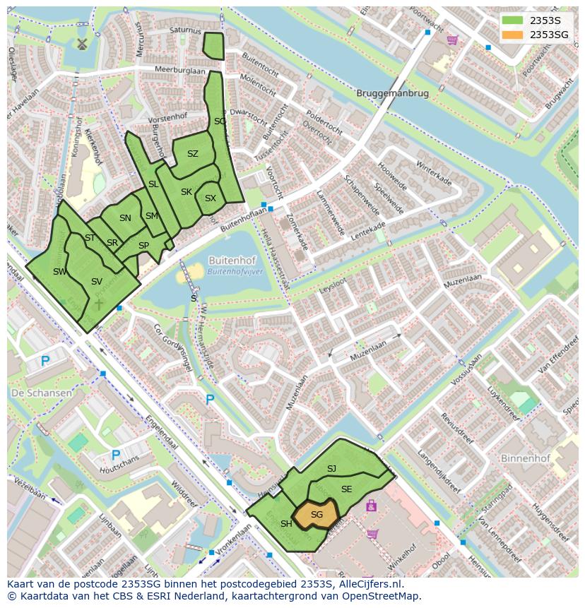 Afbeelding van het postcodegebied 2353 SG op de kaart.