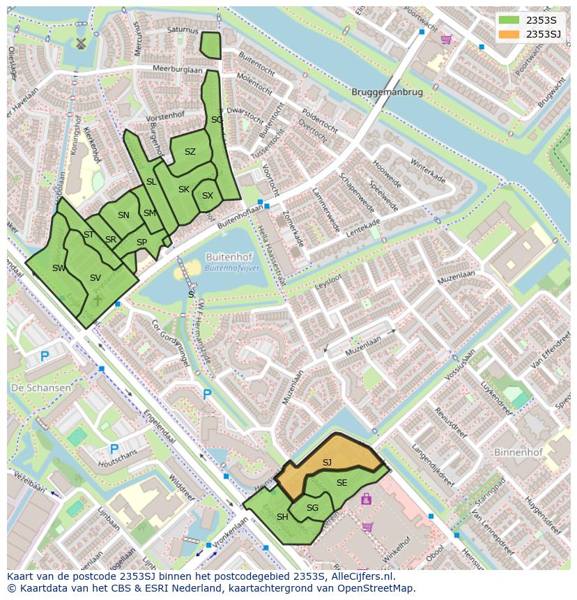 Afbeelding van het postcodegebied 2353 SJ op de kaart.