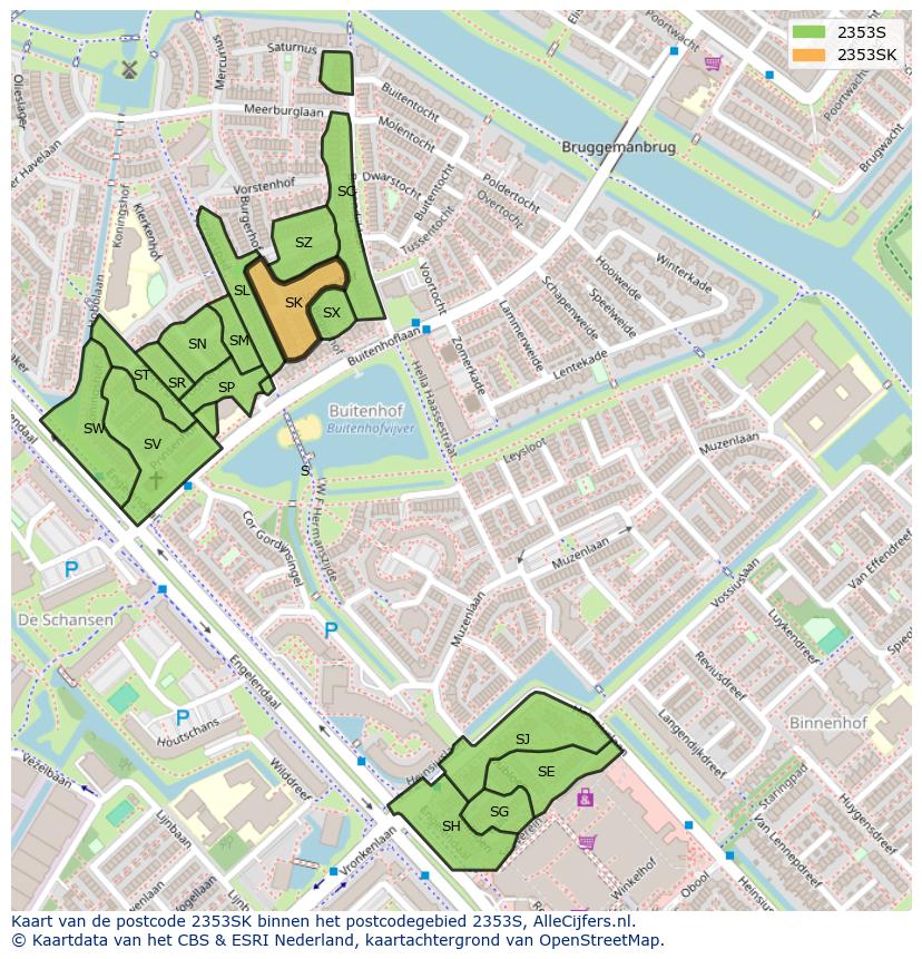 Afbeelding van het postcodegebied 2353 SK op de kaart.