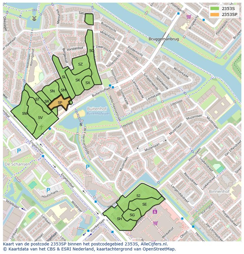 Afbeelding van het postcodegebied 2353 SP op de kaart.