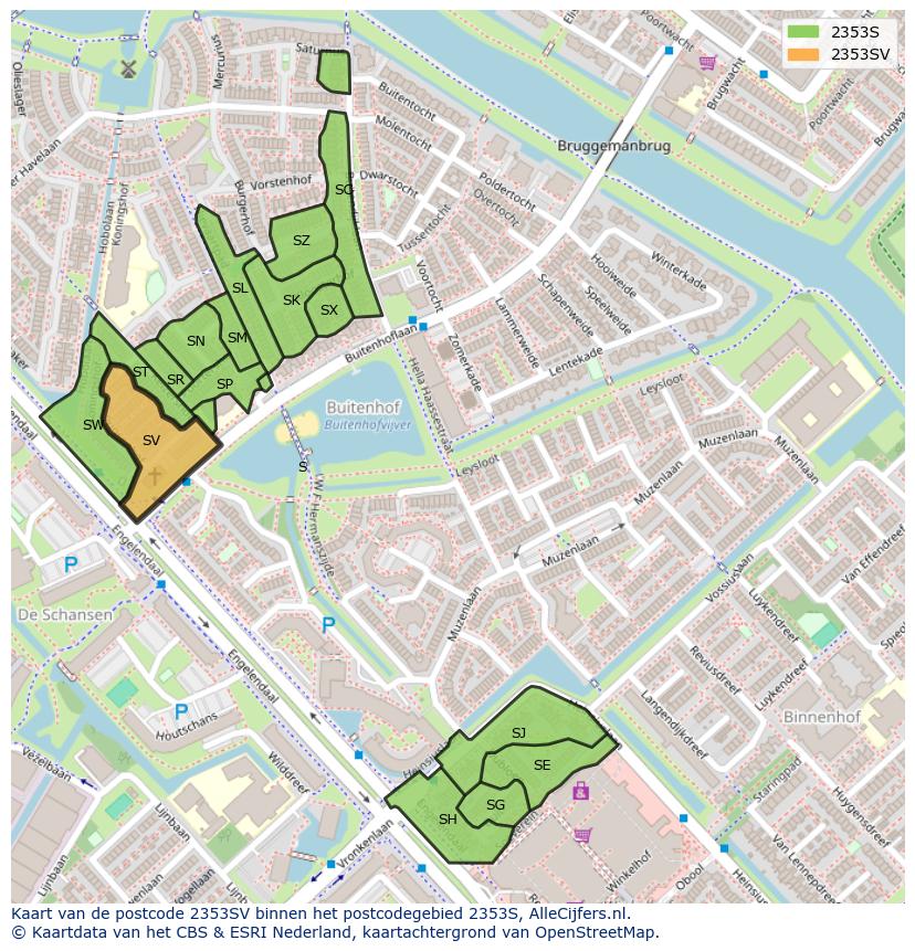 Afbeelding van het postcodegebied 2353 SV op de kaart.