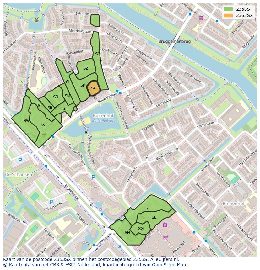 Afbeelding van het postcodegebied 2353 SX op de kaart.