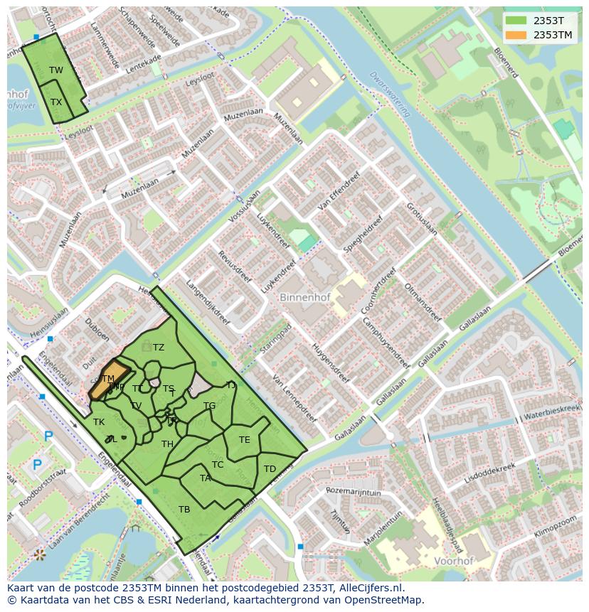 Afbeelding van het postcodegebied 2353 TM op de kaart.
