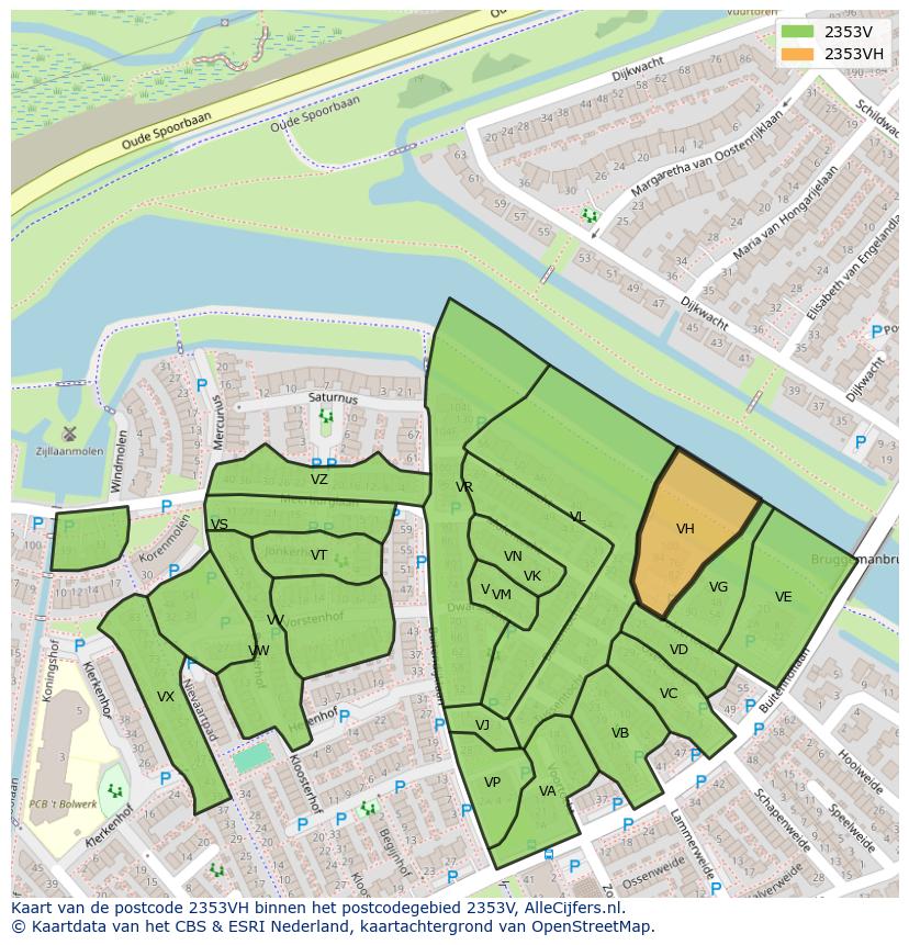 Afbeelding van het postcodegebied 2353 VH op de kaart.