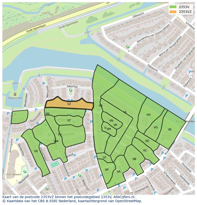 Afbeelding van het postcodegebied 2353 VZ op de kaart.