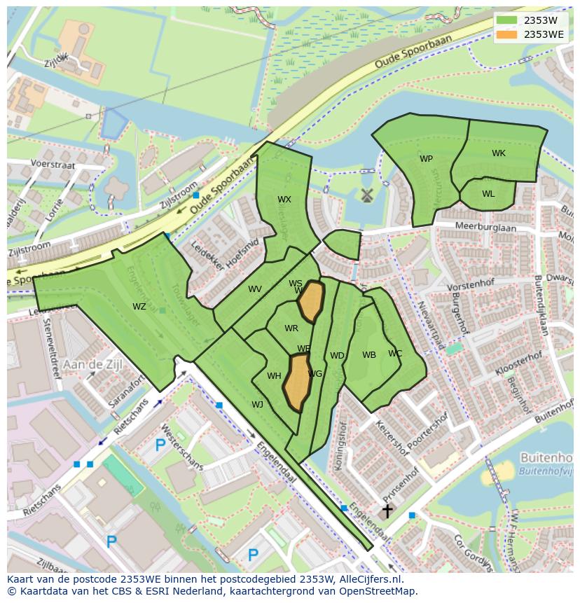 Afbeelding van het postcodegebied 2353 WE op de kaart.