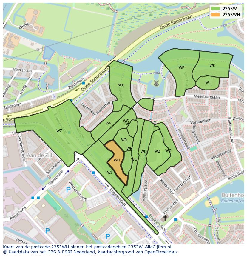 Afbeelding van het postcodegebied 2353 WH op de kaart.