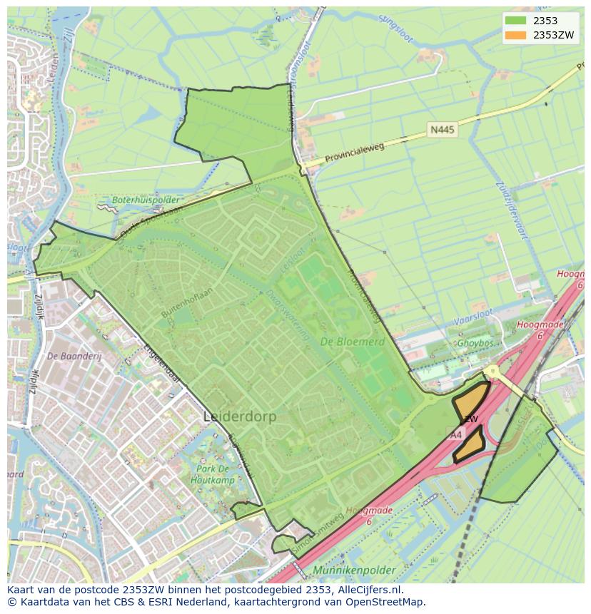 Afbeelding van het postcodegebied 2353 ZW op de kaart.