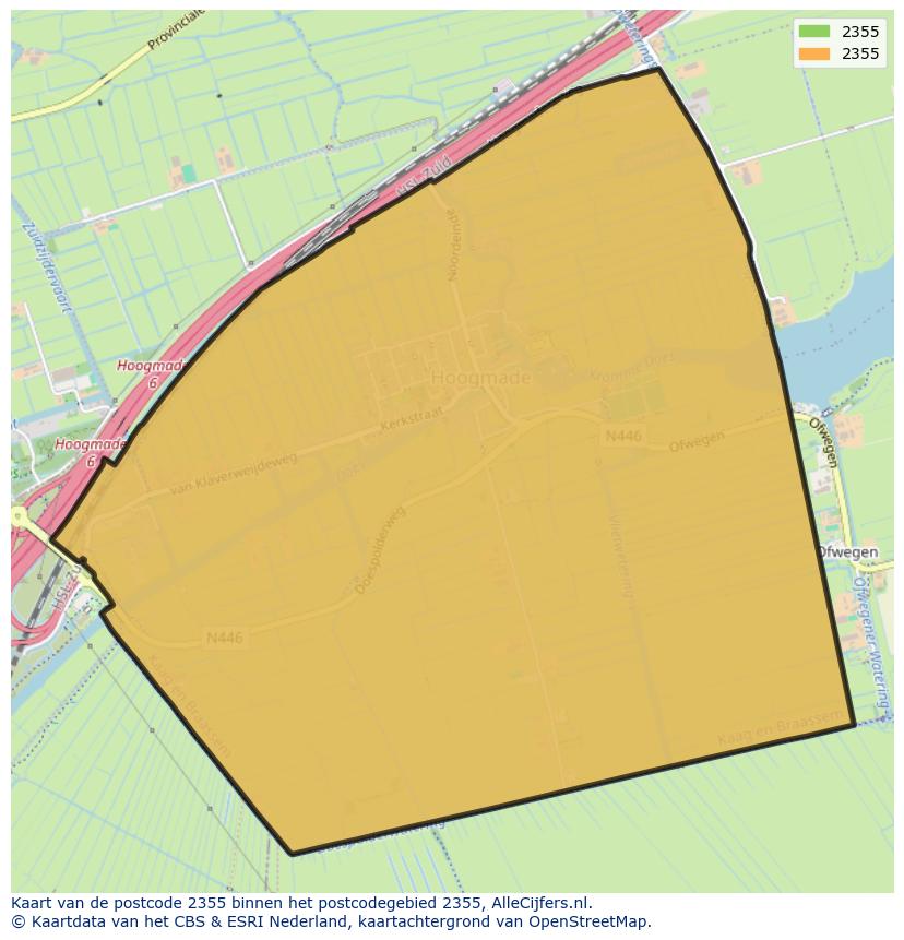 Afbeelding van het postcodegebied 2355 op de kaart.