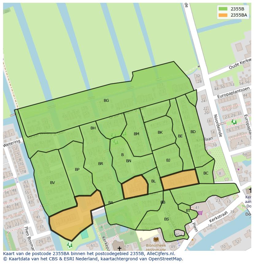 Afbeelding van het postcodegebied 2355 BA op de kaart.