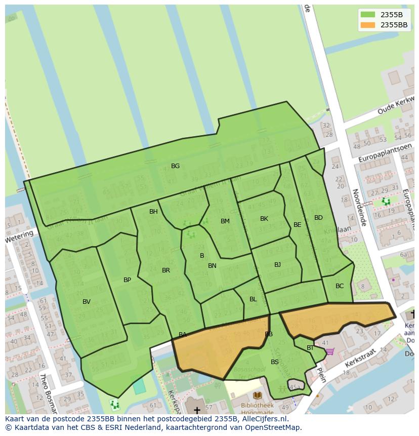 Afbeelding van het postcodegebied 2355 BB op de kaart.