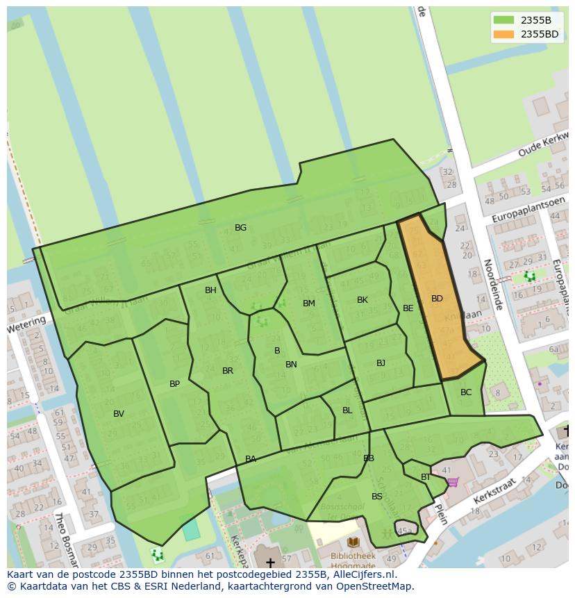 Afbeelding van het postcodegebied 2355 BD op de kaart.