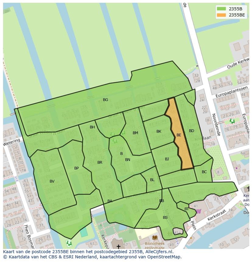 Afbeelding van het postcodegebied 2355 BE op de kaart.
