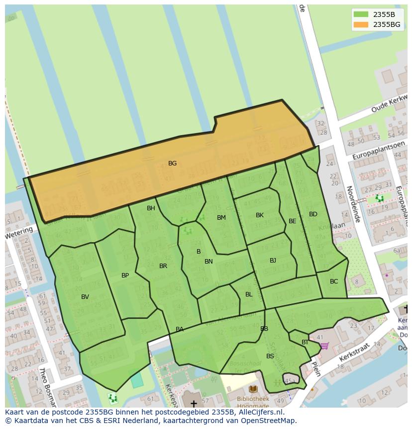 Afbeelding van het postcodegebied 2355 BG op de kaart.