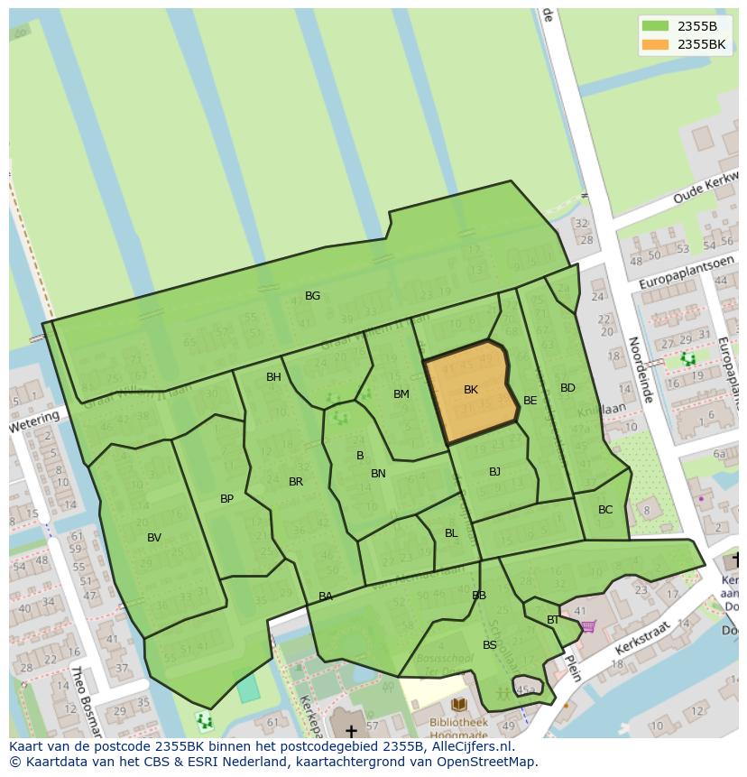 Afbeelding van het postcodegebied 2355 BK op de kaart.