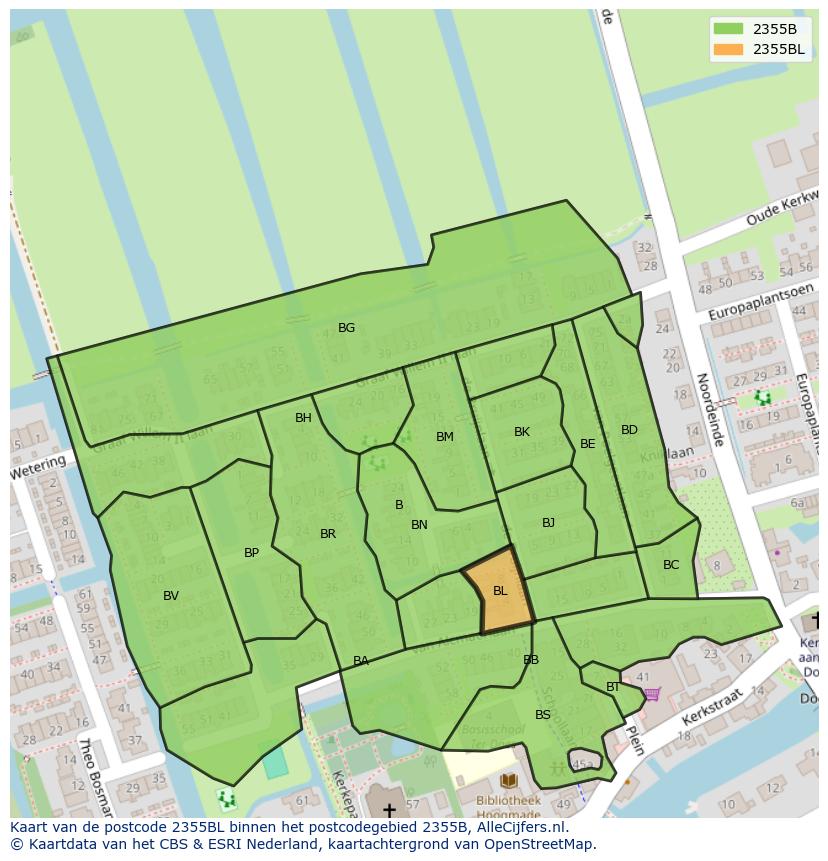 Afbeelding van het postcodegebied 2355 BL op de kaart.