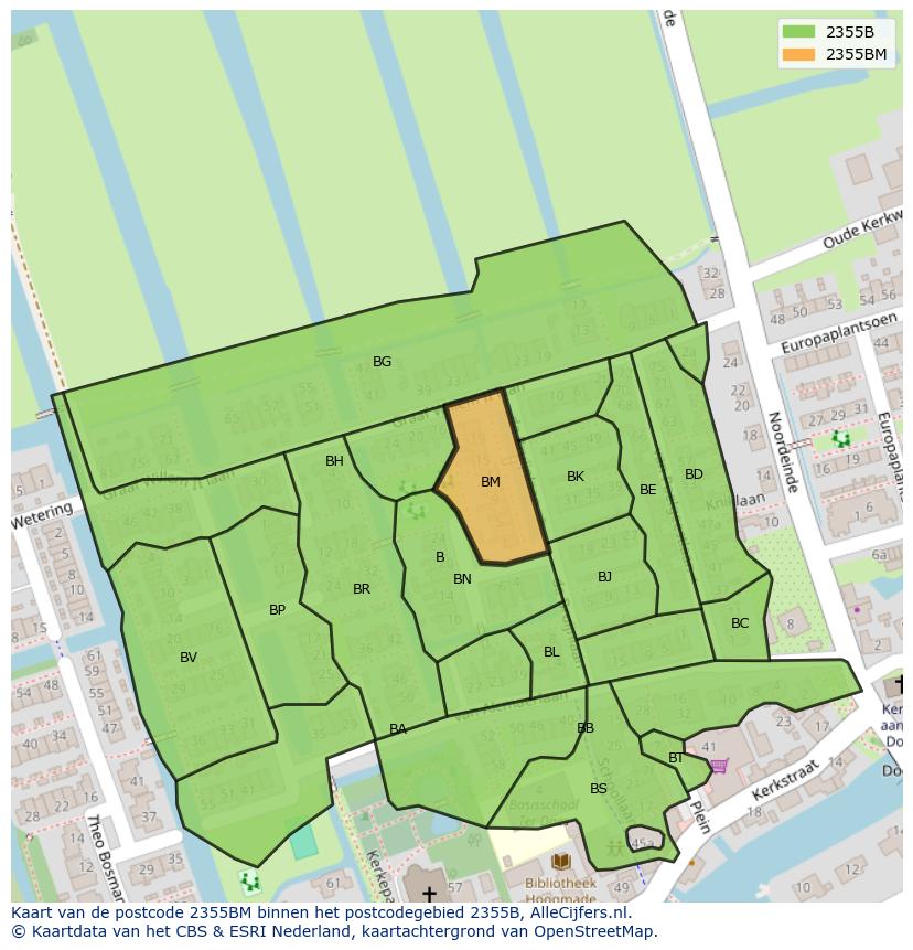 Afbeelding van het postcodegebied 2355 BM op de kaart.
