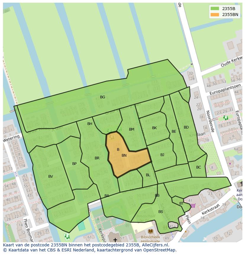 Afbeelding van het postcodegebied 2355 BN op de kaart.