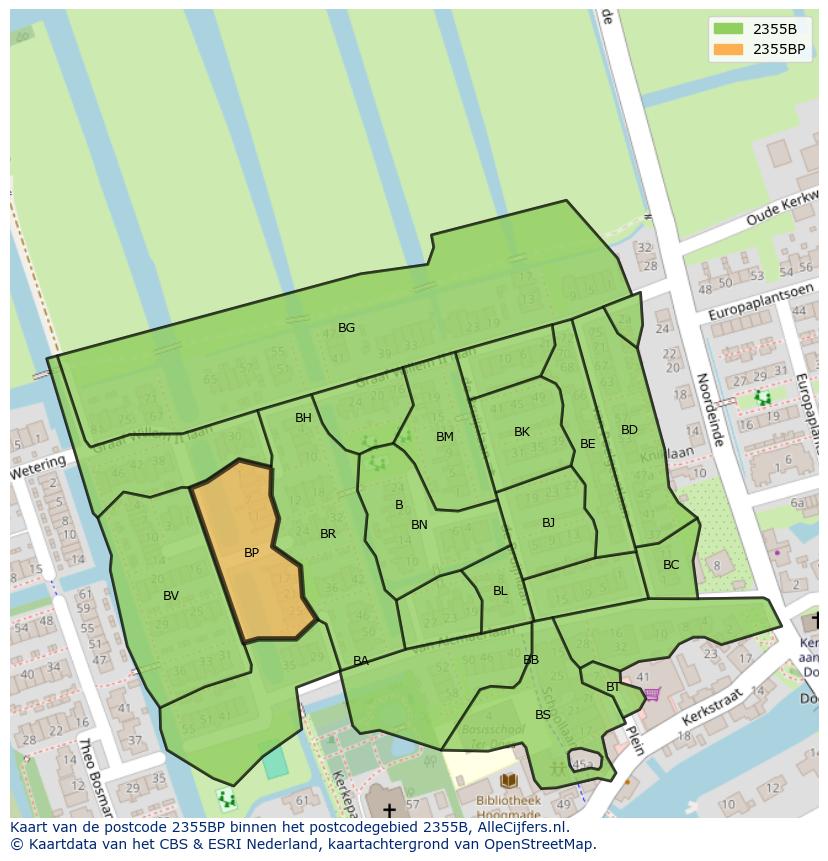 Afbeelding van het postcodegebied 2355 BP op de kaart.