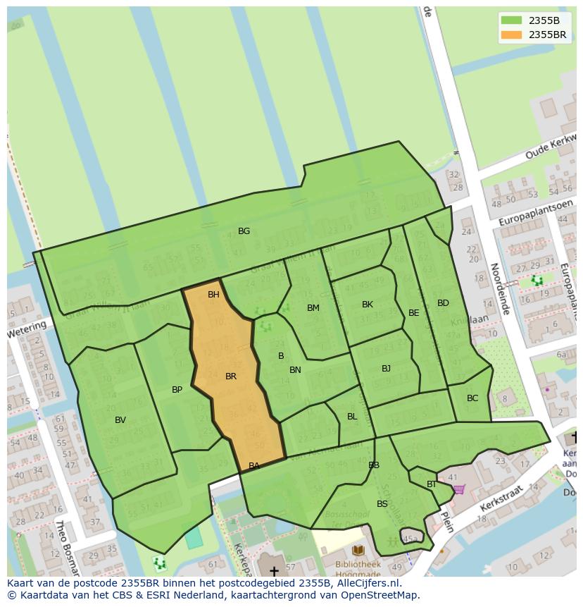 Afbeelding van het postcodegebied 2355 BR op de kaart.
