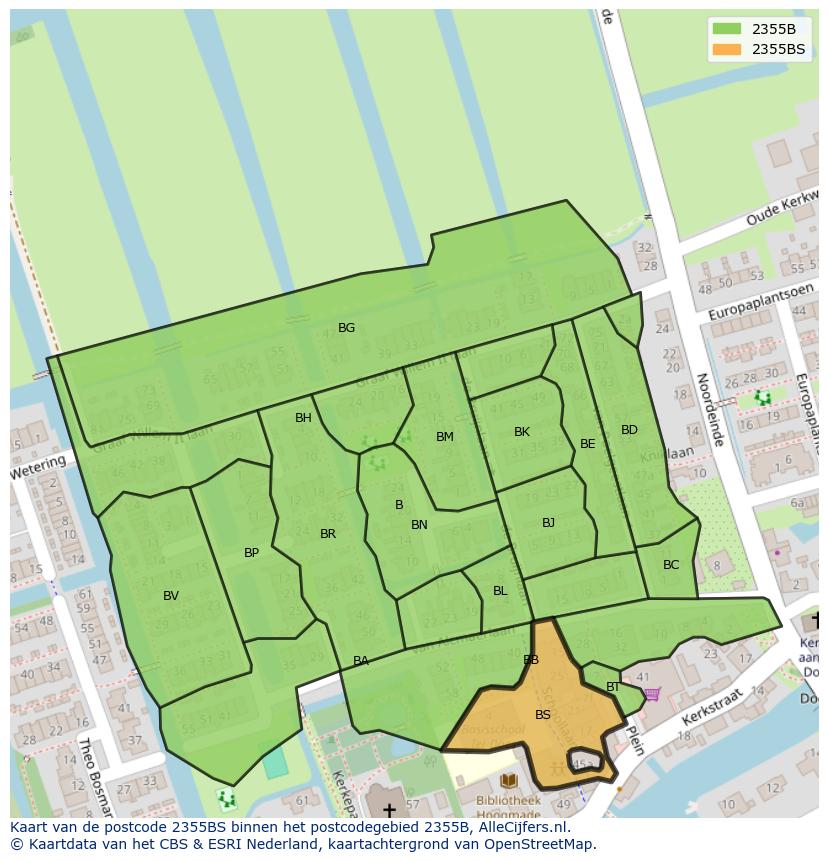 Afbeelding van het postcodegebied 2355 BS op de kaart.