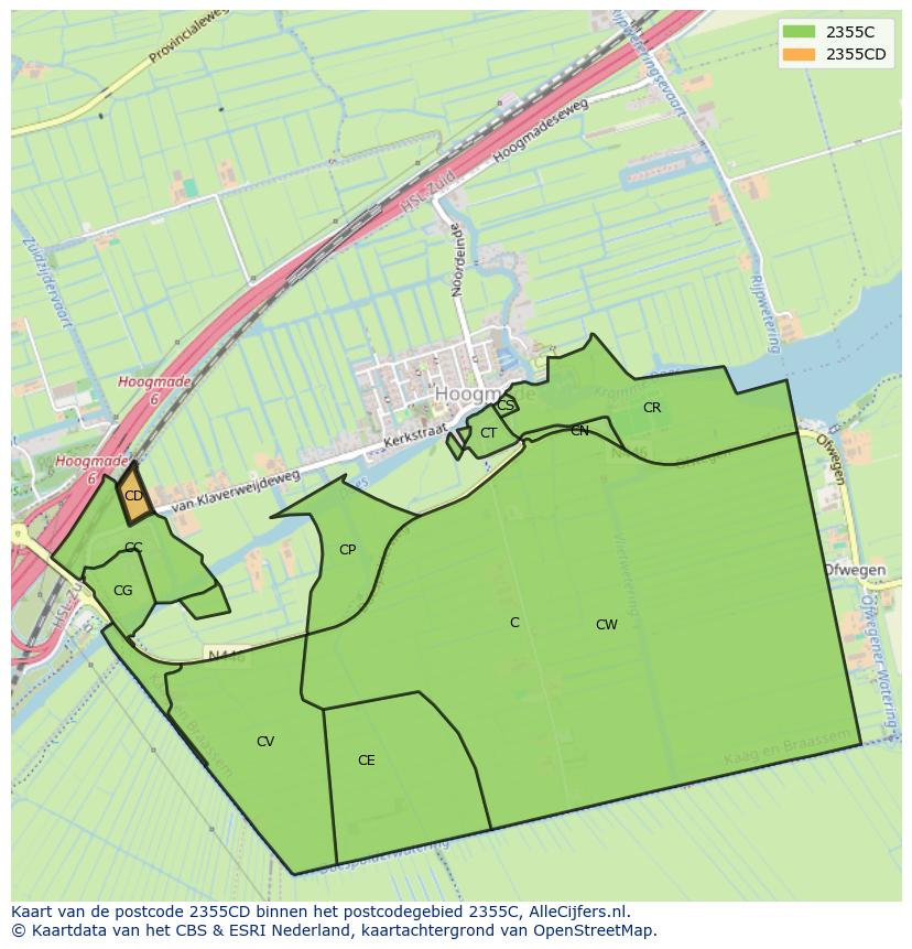Afbeelding van het postcodegebied 2355 CD op de kaart.