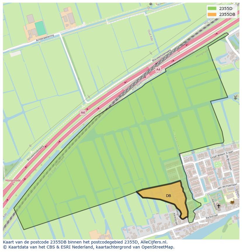 Afbeelding van het postcodegebied 2355 DB op de kaart.