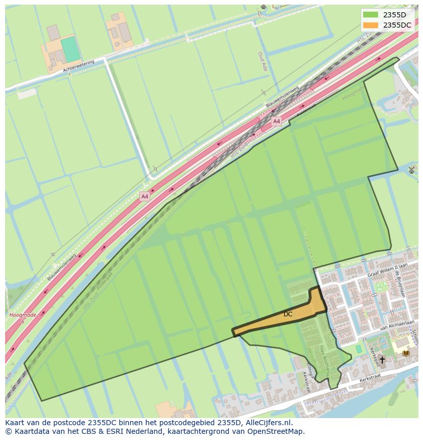 Afbeelding van het postcodegebied 2355 DC op de kaart.